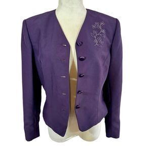 Doncaster Vintage Purple Blazer Jacket five button up floral embroidered flowers